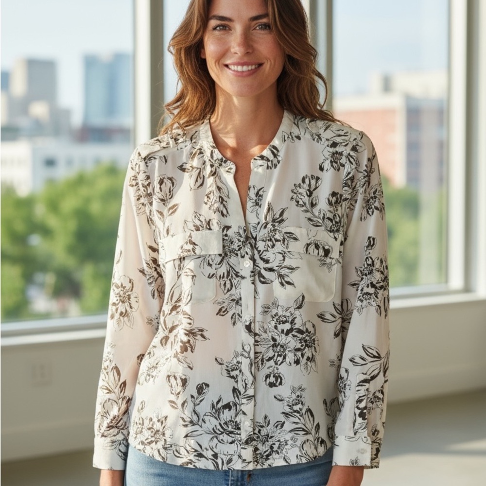 Calvin Klein Monochrome Floral Blouse